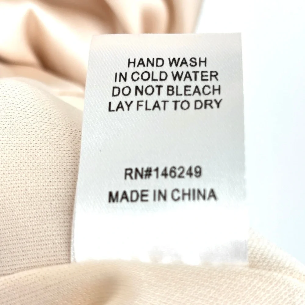NWT Aakaa Satin Ruched‎ Midi Dress Sheath V Neck Champagne Beige Lined Draped L - Picture 5 of 14